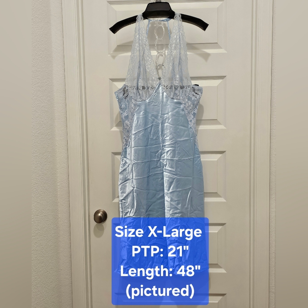 Elegant Light Blue Satin & Lace Nightgown/Chemise, EUC, Size X-Large